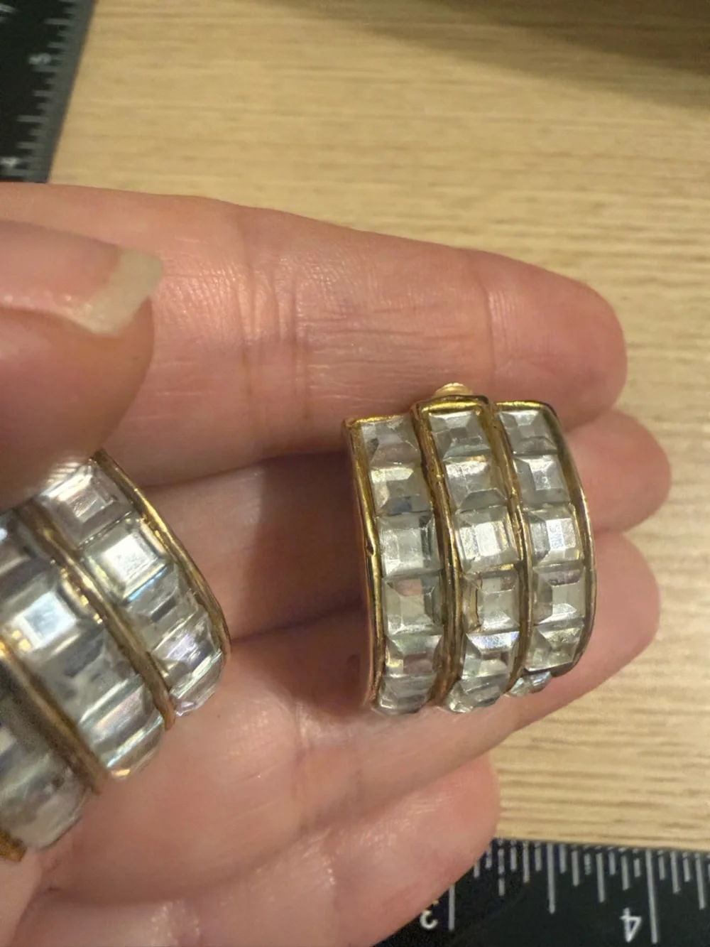Gold-Tone Clear Crystal Triple-Row Clip‎ Earrings